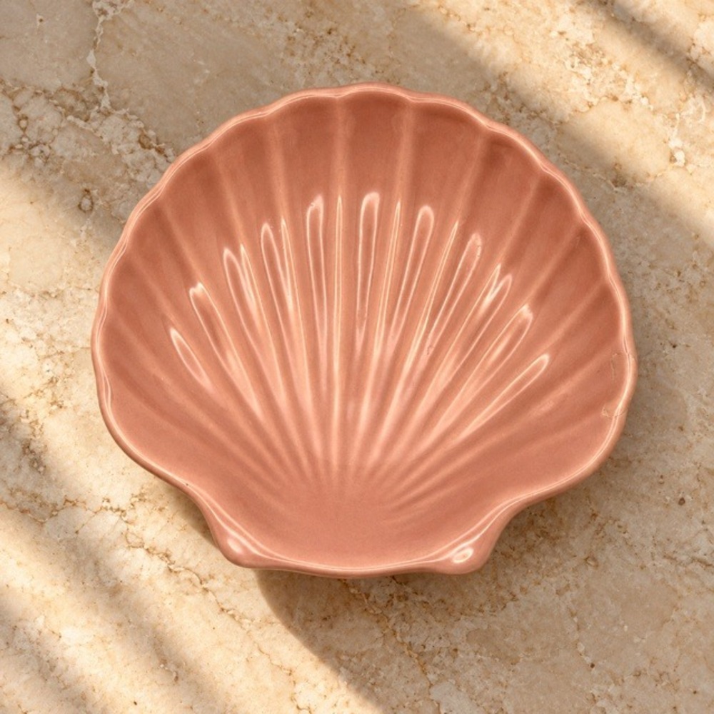 Vintage Mauve Pink Ceramic Scallop Shell Trinket Soap Dish Coastal Decor